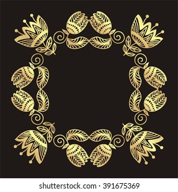 Floral nature pattern card black and gold vector illustration