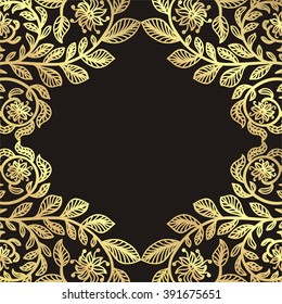 Floral nature pattern card black and gold vector illustration
