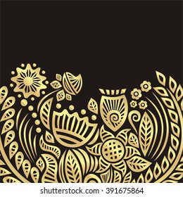 Floral nature pattern card black and gold vector illustration