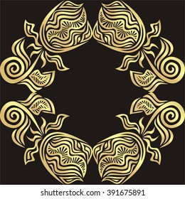 Floral nature pattern card black and gold vector illustration