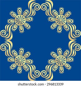 Floral nature pattern card blue and gold vector illustration