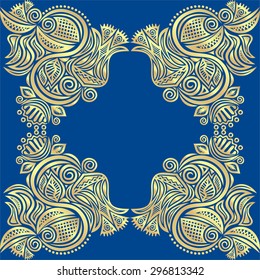 Floral nature pattern card blue and gold vector illustration