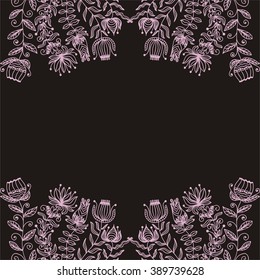 Floral nature pattern card pink and black vector illustration