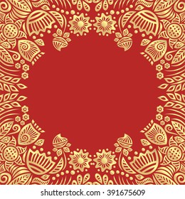 Floral nature pattern card red and gold vector illustration