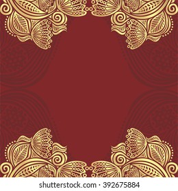 Floral nature pattern card red and gold vector illustration