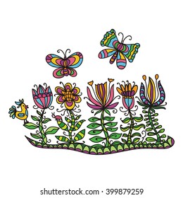 Floral nature pattern design element with beautiful butterfly vector illustration