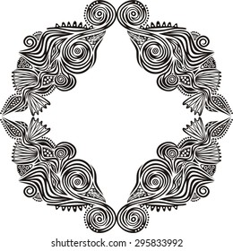 Floral nature pattern frame black and white vector illustration