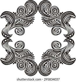 Floral nature pattern frame black and white vector illustration