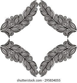 Floral nature pattern frame black and white vector illustration