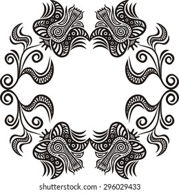 Floral nature pattern frame black and white vector illustration