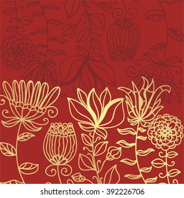 Floral nature pattern frame red and gold vector illustration