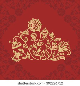 Floral nature pattern frame red and gold vector illustration