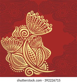 Floral nature pattern frame red and gold vector illustration