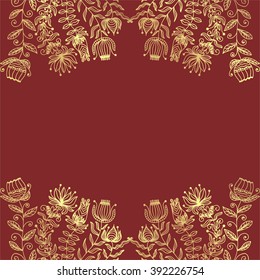 Floral nature pattern frame red and gold vector illustration