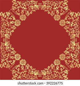 Floral nature pattern frame red and gold vector illustration