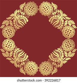 Floral nature pattern frame red and gold vector illustration