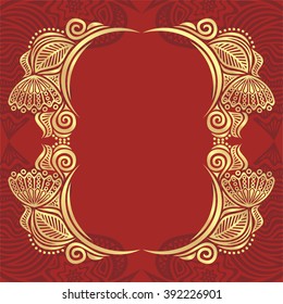 Floral nature pattern frame red and gold vector illustration