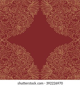 Floral nature pattern frame red and gold vector illustration