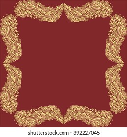 Floral nature pattern frame red and gold vector illustration