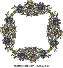 Floral nature pattern frame vector illustration