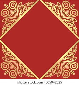 Floral nature pattern gold frame vector illustration