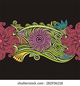 Floral nature pattern seamless colorful border vector illustration