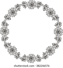 Floral nature round pattern frame vector illustration
