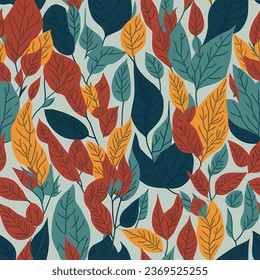 Floral and nature seamless pattern. Branch with leaves. Flourish nature fall garden textured