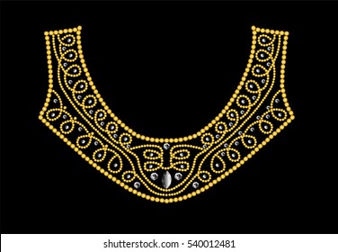 Floral neck embellishment with colorful studs.
