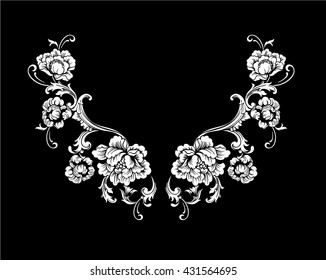 Floral neck embroidery design. Vector illustration.