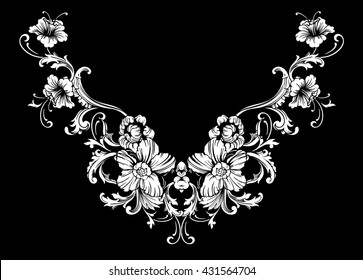 Floral neck embroidery design. Vector illustration.
