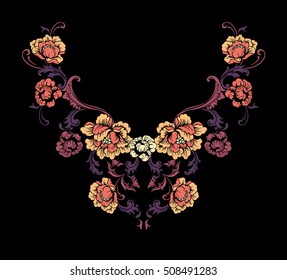 Floral neck embroidery design. Vector illustration.