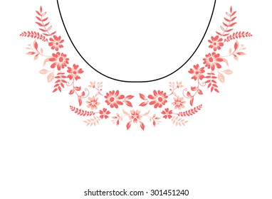 Floral neck embroidery in vector.