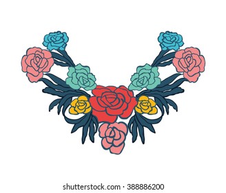 Floral neck embroidery in vector.