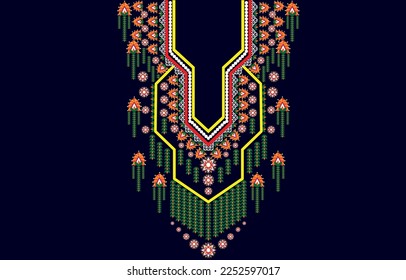 Floral necklace embroidery design for fashion women.Geometric Ethnic oriental pattern traditional .background,wallpaper,clothing and wrapping.