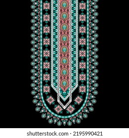 Floral necklace embroidery.Textile design for collar shirts, shirts, blouses,T-shirts, fashion woman,wallpaper,clothing,texture and fabric. tribal necklace pattern traditional on black background.