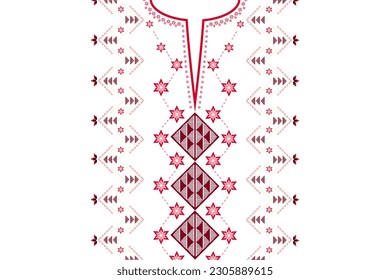 Floral necklace embroidery.Textile design for collar shirts, shirts, blouses, T-shirts, fashion woman, clothing, texture, fabric and wrapping.tribal necklace pattern traditional on white background.