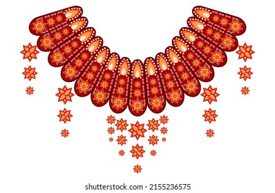 Floral necklace tribal design. Tribal design neckline for print. Tribal neck print for shirt, blouse, collar.