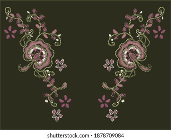 Floral Neckline Embroidery With Stitch Effect