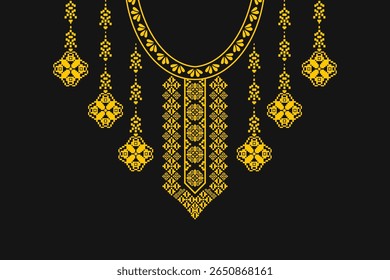 Floral neckline pattern background. geometric design. tradition. decoration, textile, fabric, clothing. embroidery style.