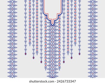 Floral Neckline Pattern Blue festoon pattern in traditional geometric pattern, abstract Aztec style vector illustration design for fashion woman wearing decorated clothes.