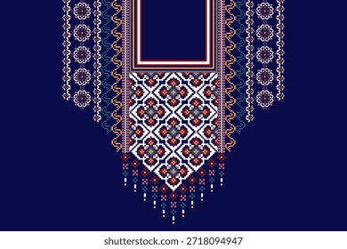Padrão de decote floral no vetor de fundo Danim, ilustração vetorial, decote de ponto transversal floral, padrão de design étnico geométrico, backgroun.design abstrato para textura, tecido, roupas, impressão, moda, batik.