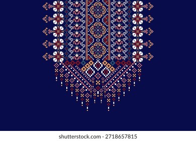 Padrão de decote floral no vetor de fundo Danim, ilustração vetorial, decote de ponto transversal floral, padrão de design étnico geométrico, backgroun.design abstrato para textura, tecido, roupas, impressão, moda, batik.