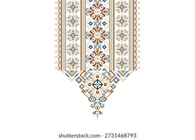 Padrão decote floral no vetor de fundo branco,ilustração vetorial,decote ponto cruz floral,padrão de design étnico geométrico,backgroun.design abstrato para textura,tecido,roupas,impressão,batik,blusa 