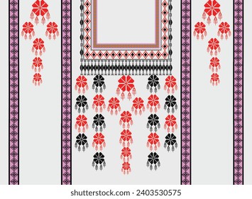 Floral Neckline Pattern Red black with geometric stripes, traditional oriental style, abstract Aztec style vector illustration design for fashion woman wearing decorative clothing.