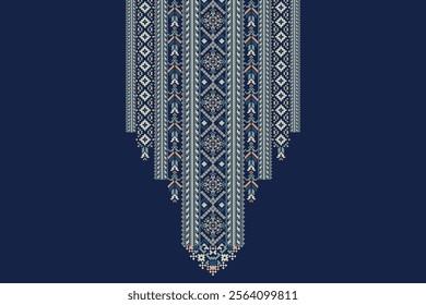 Floral neckline pattern,geometric ethnic oriental neckline pattern on navy blue background,Aztec style,abstract background,vector illustration.design for texture,fabric,clothing,decoration,neckline.