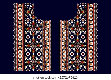 Floral neckline pattern,geometric ethnic oriental neckline pattern on black background,Aztec style,abstract background,vector illustration.design for texture,fabric,clothing,decoration,neckline,print 