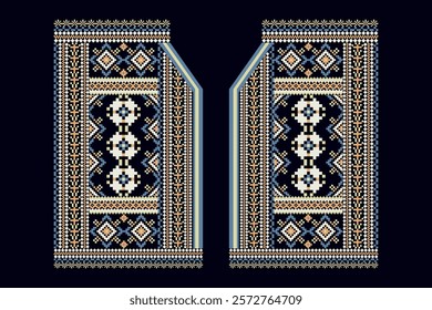 Floral neckline pattern,geometric ethnic oriental neckline pattern on black background,Aztec style,abstract background,vector illustration.design for texture,fabric,clothing,decoration,neckline,print 