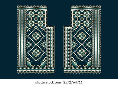 Floral neckline pattern,geometric ethnic oriental neckline pattern on blue background,Aztec style,abstract background,vector illustration.design for texture,fabric,clothing,decoration,neckline,print 