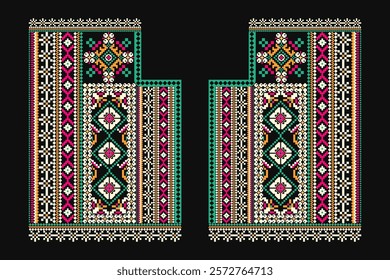 Floral neckline pattern,geometric ethnic oriental neckline pattern on black background,Aztec style,abstract background,vector illustration.design for texture,fabric,clothing,decoration,neckline,print 